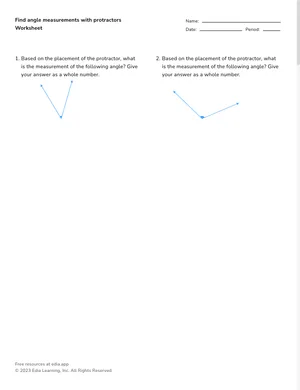Find angle measurements with protractors worksheet preview