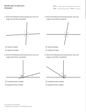 Identify types of angle pairs worksheet preview