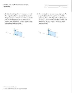 Apply parallel lines and transversals in context worksheet preview