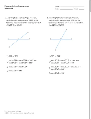 Prove vertical angle congruence worksheet preview