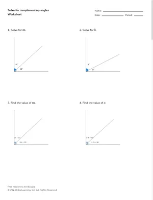 Solve for complementary angles worksheet preview