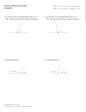 Solve for supplementary angles worksheet preview