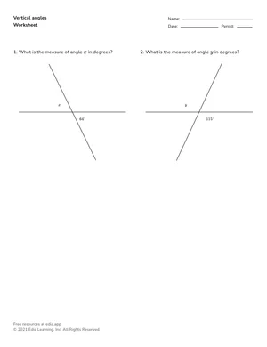Solve for vertical angles worksheet preview