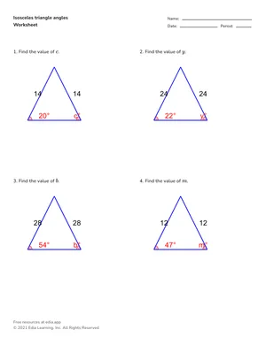 Identify angles of isosceles triangles worksheet preview