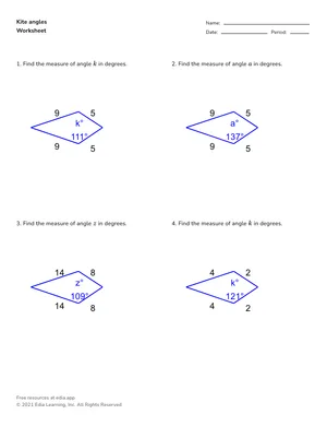Find kite angles worksheet preview