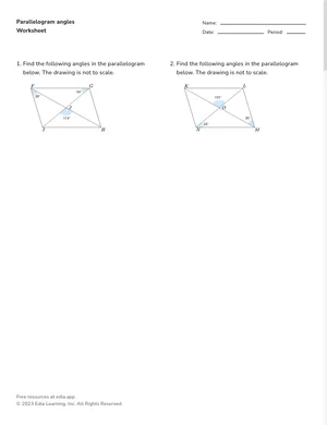 Find parallelogram angles worksheet preview