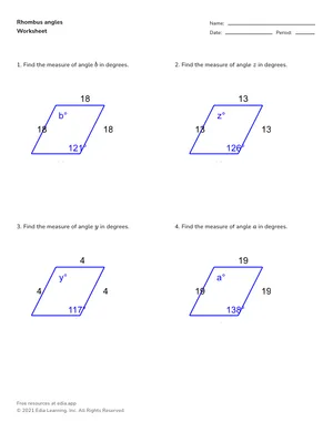 Find rhombus angles worksheet preview