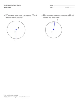 Find areas of circles from figures worksheet preview