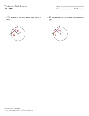 Evaluate perpendicular bisectors of chords worksheet preview
