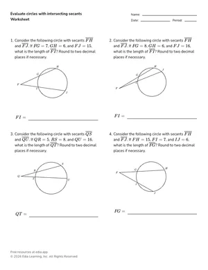 Evaluate circles with intersecting secants worksheet preview
