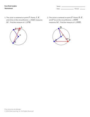 Measure inscribed angles worksheet preview