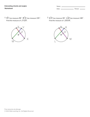 Find intersecting chords angles worksheet preview