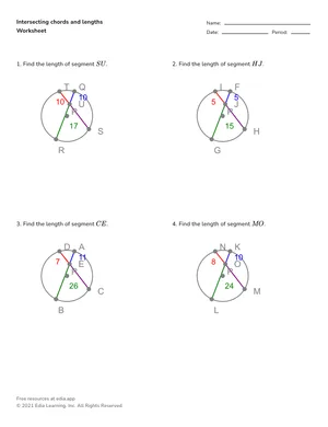 Find intersecting chord lengths worksheet preview