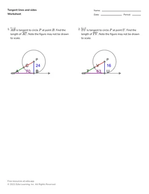 Compare tangent lines and side lengths worksheet preview