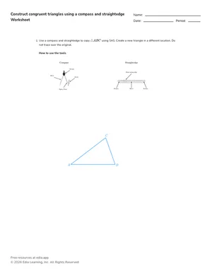 Construct congruent triangles using a compass and straightedge worksheet preview