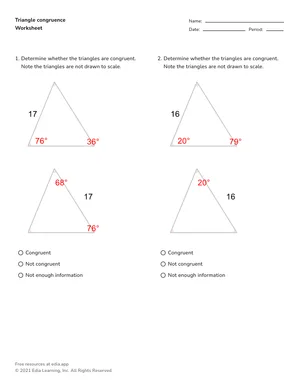Determine triangle congruence worksheet preview