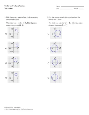 Identify center and radius of circles worksheet preview