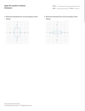 Apply the equation of ellipses worksheet preview