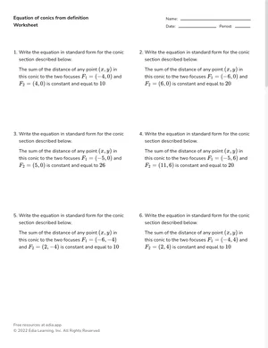 Write equation of conics from definition worksheet preview