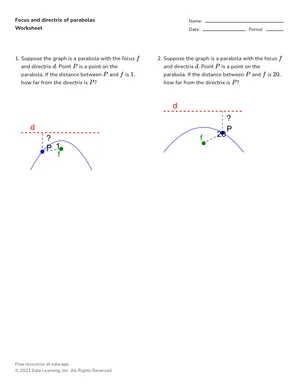 Use the focus and directrix of parabolas worksheet preview