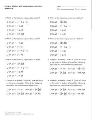 Interpret dilations with algebraic representations worksheet preview