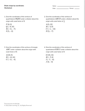 Dilate shape by coordinates worksheet preview