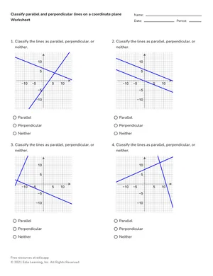 Classify parallel and perpendicular lines on a coordinate plane worksheet preview