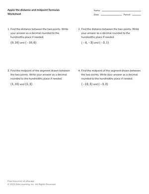 Apply the distance and midpoint formulas worksheet preview