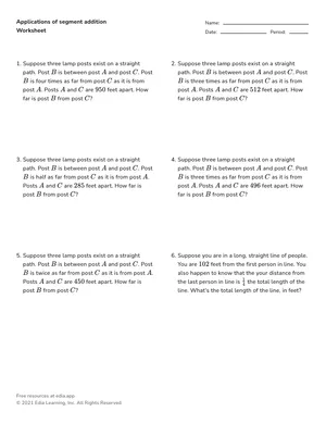 Solve applications of segment addition worksheet preview