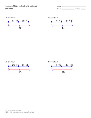 Apply segment addition postulate with variables worksheet preview