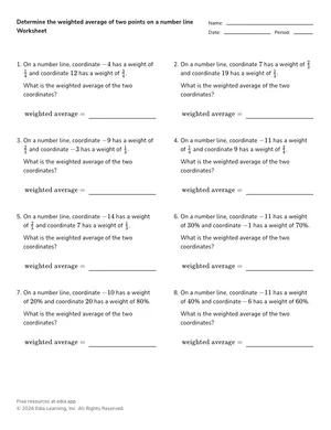 Determine the weighted average of two points on a number line worksheet preview
