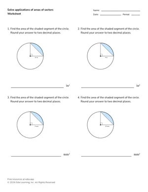 Solve applications of areas of sectors worksheet preview