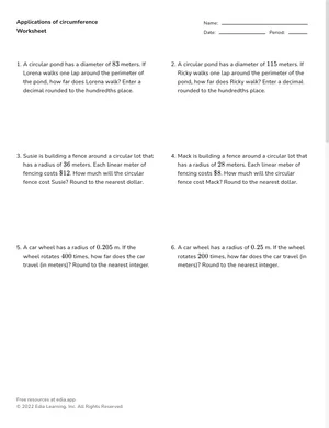 Solve applications of circumference worksheet preview