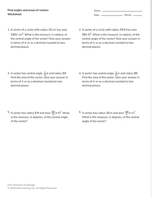 Find angles and areas of sectors worksheet preview