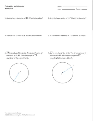 Find radius and diameter worksheet preview