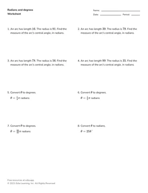 Compare radians and degrees worksheet preview