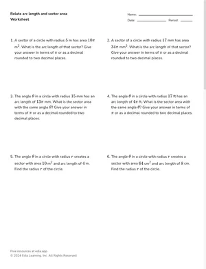 Relate arc length and sector area worksheet preview