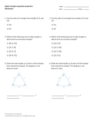 Apply triangle inequality properties worksheet preview