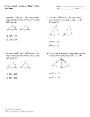 Compare triangles using inequality properties worksheet preview