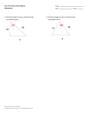 Apply law of cosines from figures worksheet preview