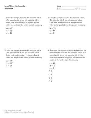 Apply law of sines algebraically worksheet preview