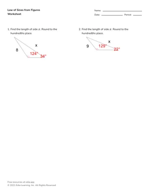 Apply law of sines from figures worksheet preview