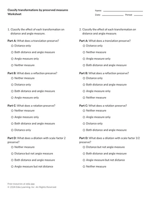 Classify transformations by preserved measures worksheet preview