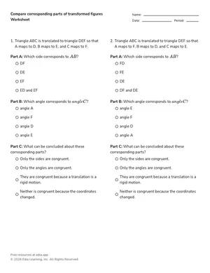 Compare corresponding parts of transformed figures worksheet preview