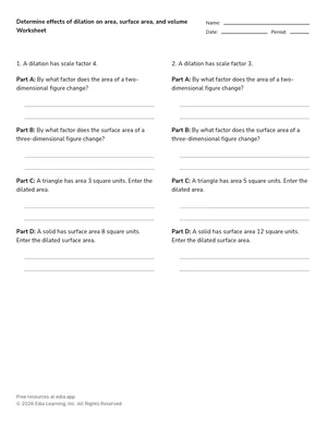 Determine effects of dilation on area, surface area, and volume worksheet preview