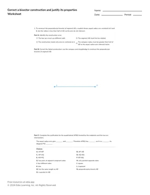 Correct a bisector construction and justify its properties worksheet preview