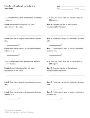 Solve for both arc length and sector area worksheet preview