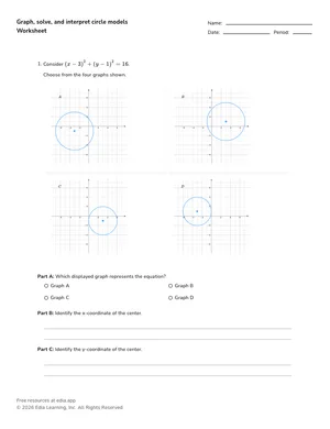Graph, solve, and interpret circle models worksheet preview