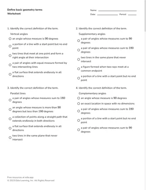 Use basic geometry terms worksheet preview
