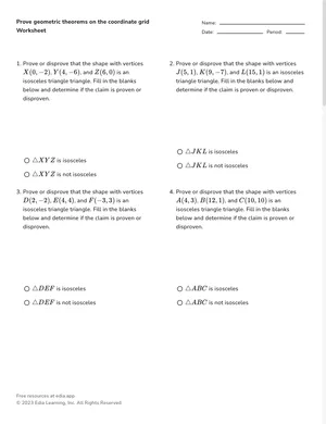 Prove geometric theorems on the coordinate grid worksheet preview